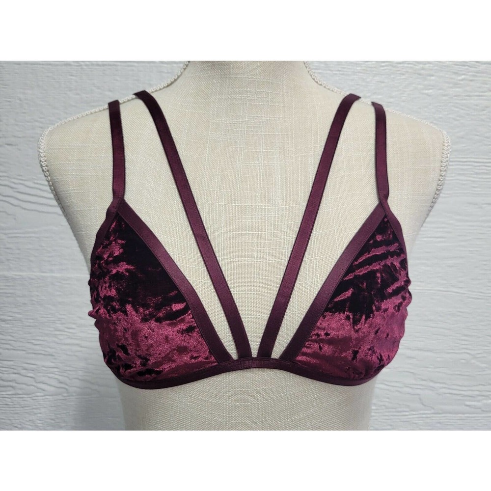 Express One Eleven Burgundy Stretch Strappy Bra Bralette Small Velvet NWT
